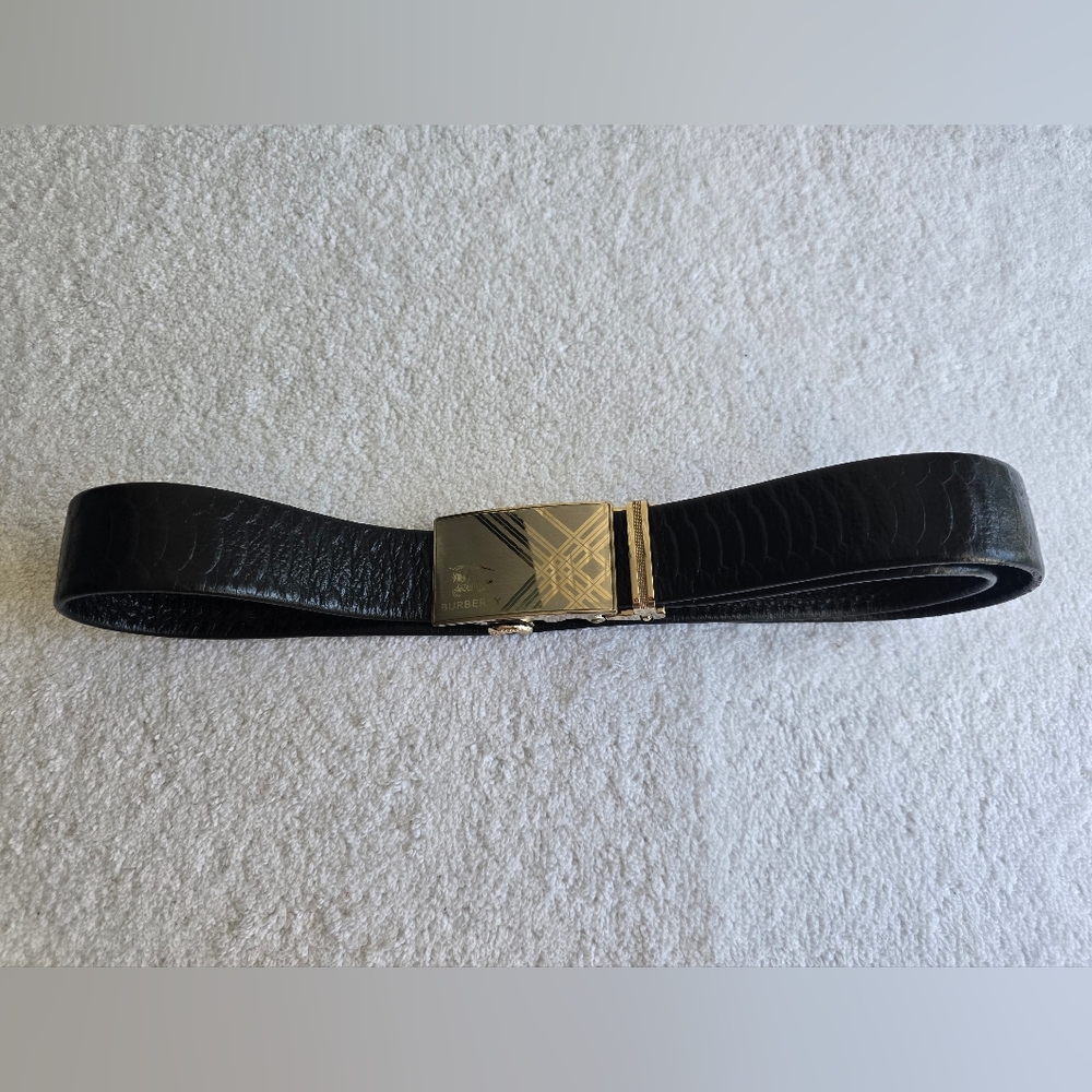 Burberry Black Belt with Silver and Gold Plaid Buckle - Picture 10 of 15